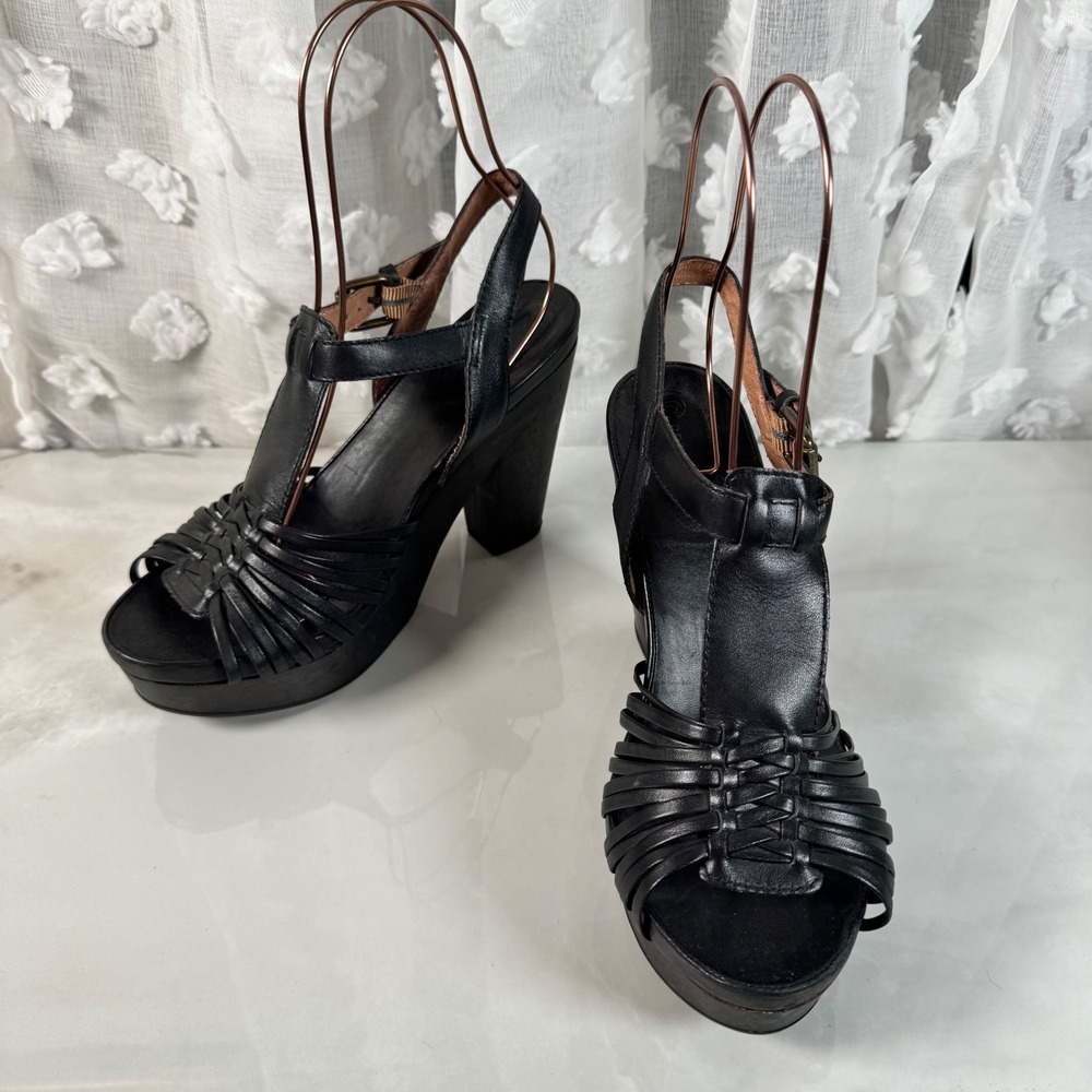Corso Como Black Leather Platform Sandal Heels 8/8.5